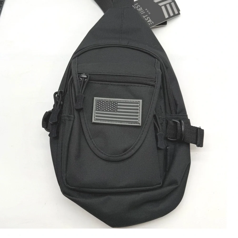 EAST WEST USA Black Sling Bag Chest Pack Fanny Pack American‎ Flag Patch utility